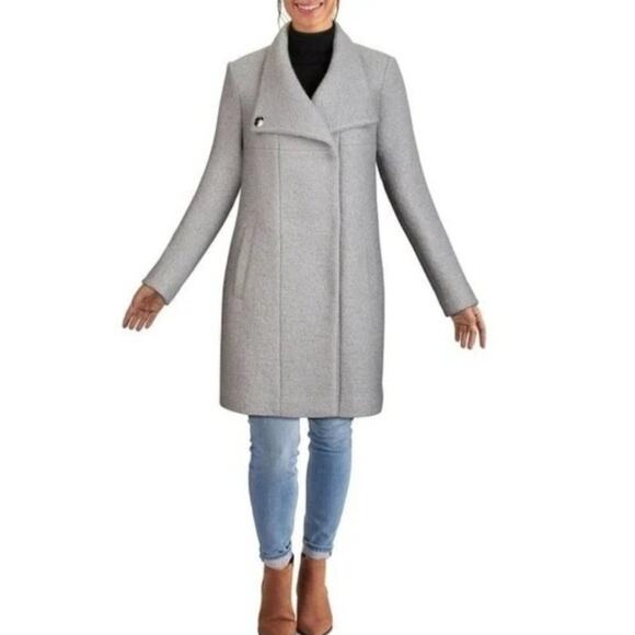 Kenneth Cole New York Wool Blend Boucle Coat Women's Large Gray Cozy Peacoat - Picture 4 of 15